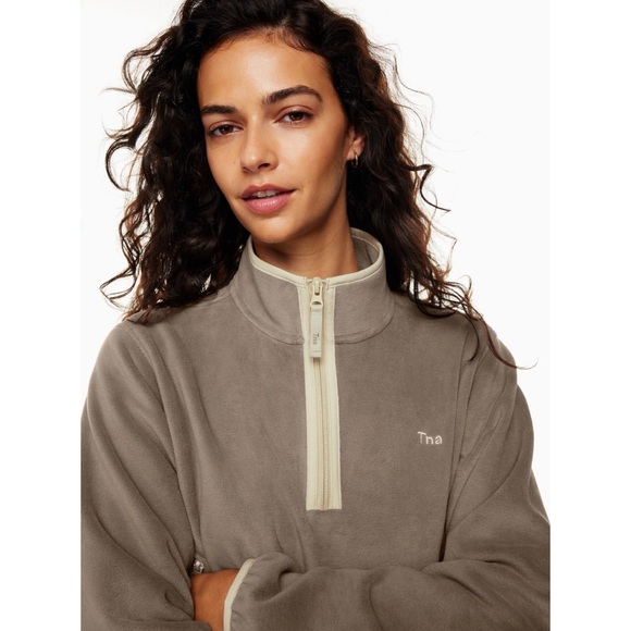 Aritzia TNA Sno Polar Quarter Zip Pullover Fleece Jacket Taupe Contrast Small - Picture 11 of 11